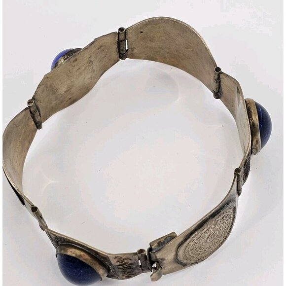 Vintage Made in Mexico 925 Sterling Lapis Stone Aztec Mayan Calendar Bracelet - Picture 8 of 12
